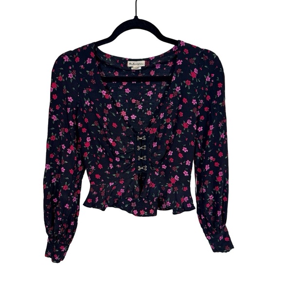 For Love & Lemons Isabella Ruched Corset Hook and Eye Top in Cherry Blossom - Picture 7 of 14